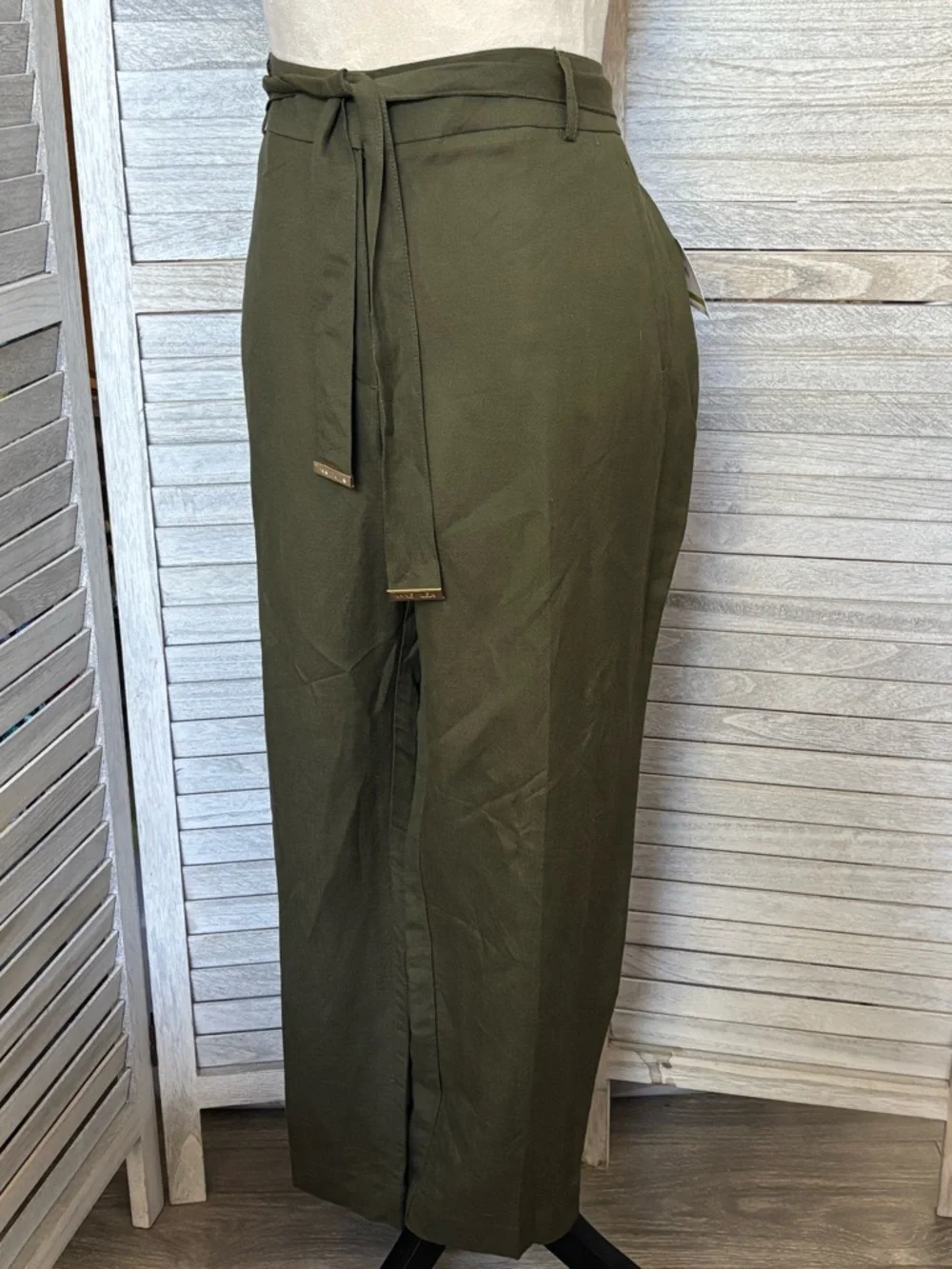 ANNE KLEIN NWT Women’s SZ 14 Olive Green Ankle Pants, Straight Leg, Linen Blend - Picture 3 of 16